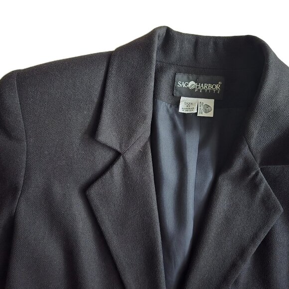 Sag Harbor 100% Wool Fully Lined Tailored Notch Lapel Black Blazer W. Size 10 - Picture 2 of 7